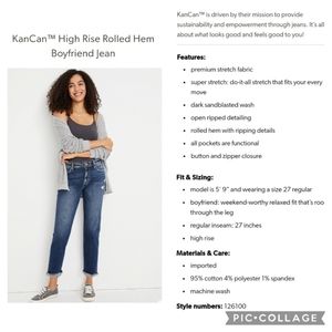 KanCan Boyfriend Jeans High Rise Distressed Stretch Denim Roll Cuff Size 26 NEW